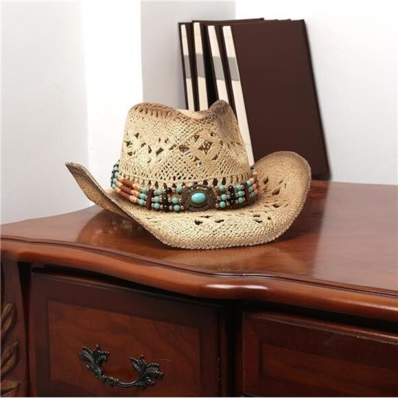 Men\'s Women\'s Straw Cowboy Hat Cowgirl Woven Sun Hat Western Cowboy Hat Two